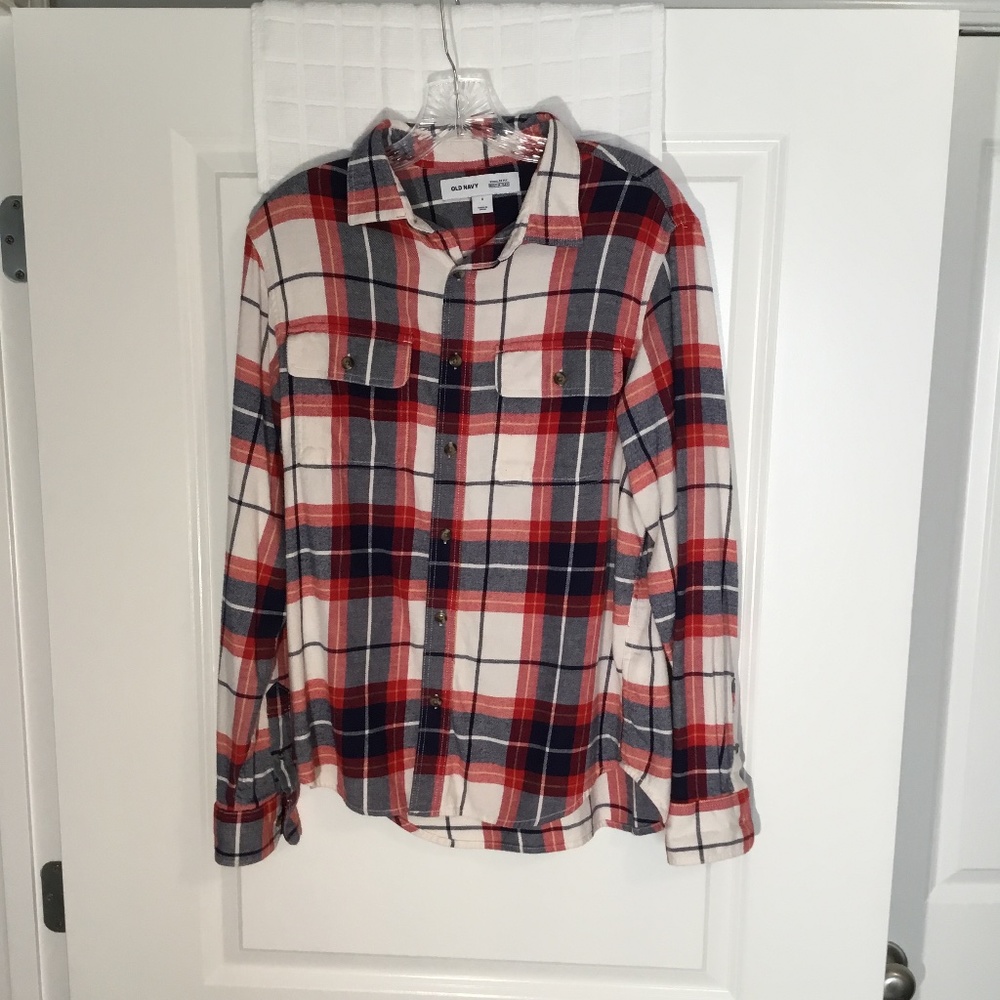 Old Navy Unisex Plaid  Button Down Flannel Shirt Red/White/ Blue/ Yellow Size S